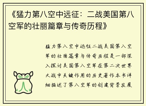 《猛力第八空中远征：二战美国第八空军的壮丽篇章与传奇历程》